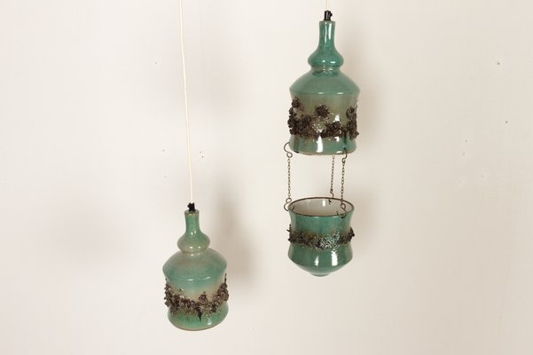 Vintage Danish Ceramic Pendants and Hanging Flower Pot, 1960s, Set of 2-WIX-1047311