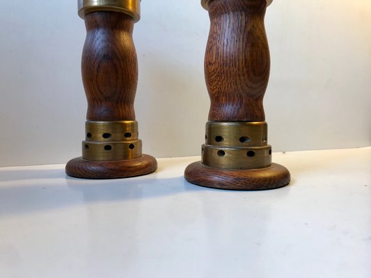 Vintage Danish Church Candleholders in Oak & Bronze, 1950s, Set of 2-LCR-782927