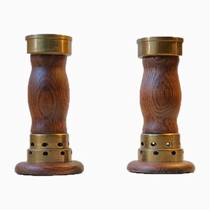 Vintage Danish Church Candleholders in Oak & Bronze, 1950s, Set of 2-LCR-782927