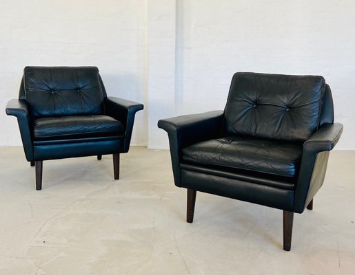 Vintage Danish Club Chairs in Black Leather from Nili Stoppmøbler, 1970, Set of 2-UAY-2031619