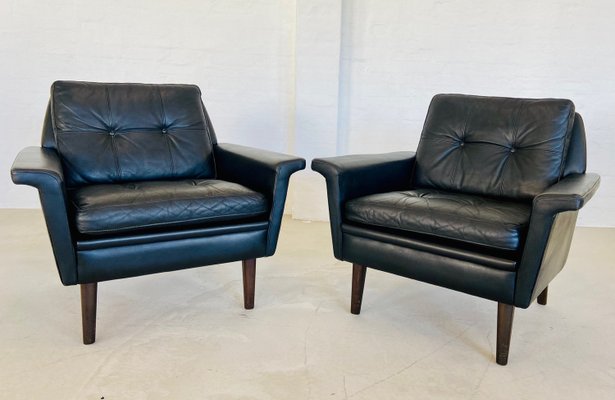 Vintage Danish Club Chairs in Black Leather from Nili Stoppmøbler, 1970, Set of 2-UAY-2031619