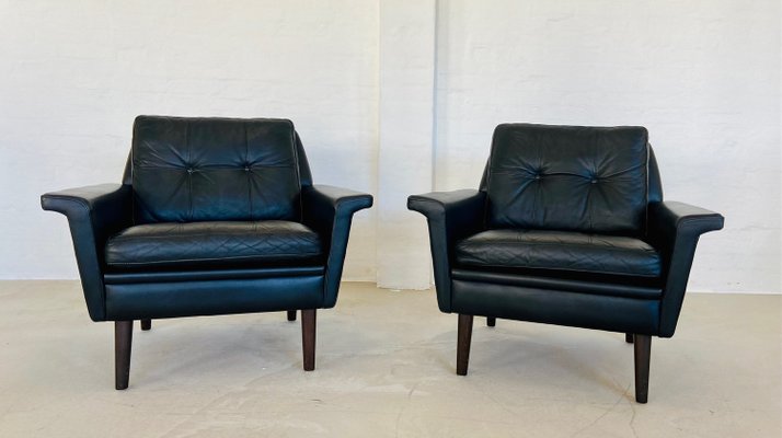 Vintage Danish Club Chairs in Black Leather from Nili Stoppmøbler, 1970, Set of 2-UAY-2031619