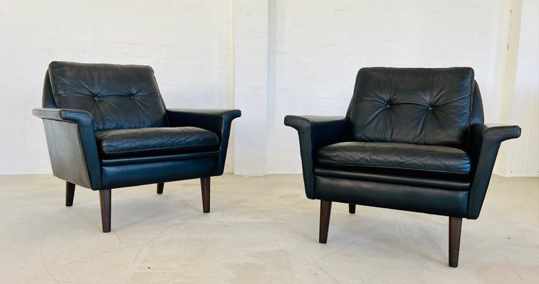 Vintage Danish Club Chairs in Black Leather from Nili Stoppmøbler, 1970, Set of 2-UAY-2031619