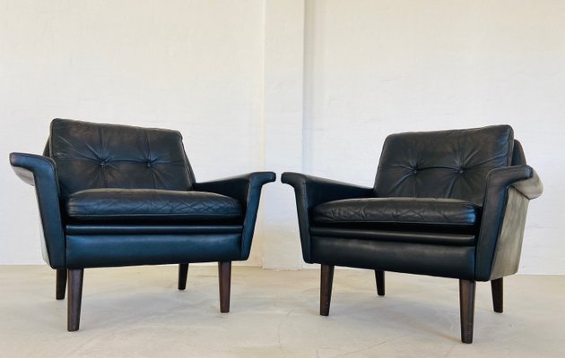 Vintage Danish Club Chairs in Black Leather from Nili Stoppmøbler, 1970, Set of 2-UAY-2031619