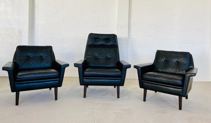 Vintage Danish Club Chairs in Black Leather from Nili Stoppmøbler, 1970, Set of 2-UAY-2031619