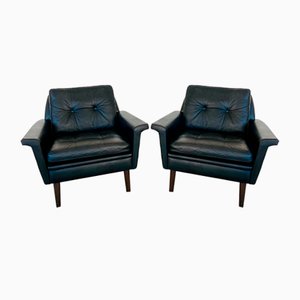 Vintage Danish Club Chairs in Black Leather from Nili Stoppmøbler, 1970, Set of 2-UAY-2031619