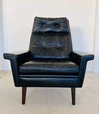 Vintage Danish Highback Chair in Black Leather from Nili Stoppmøbler, 1970s-UAY-2031618