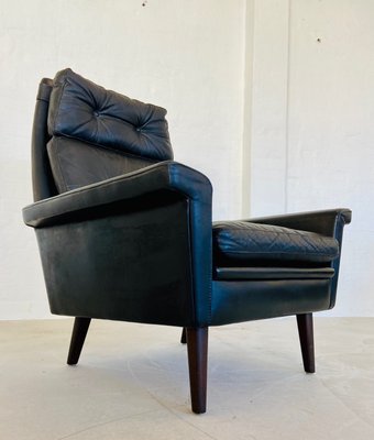 Vintage Danish Highback Chair in Black Leather from Nili Stoppmøbler, 1970s-UAY-2031618