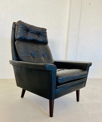 Vintage Danish Highback Chair in Black Leather from Nili Stoppmøbler, 1970s-UAY-2031618