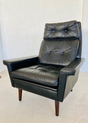 Vintage Danish Highback Chair in Black Leather from Nili Stoppmøbler, 1970s-UAY-2031618