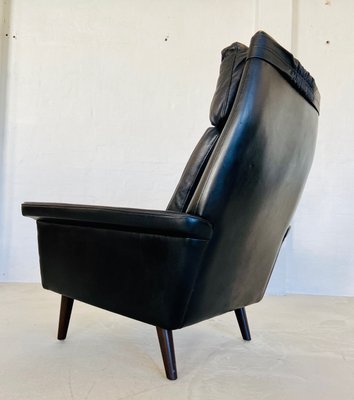 Vintage Danish Highback Chair in Black Leather from Nili Stoppmøbler, 1970s-UAY-2031618