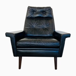 Vintage Danish Highback Chair in Black Leather from Nili Stoppmøbler, 1970s-UAY-2031618