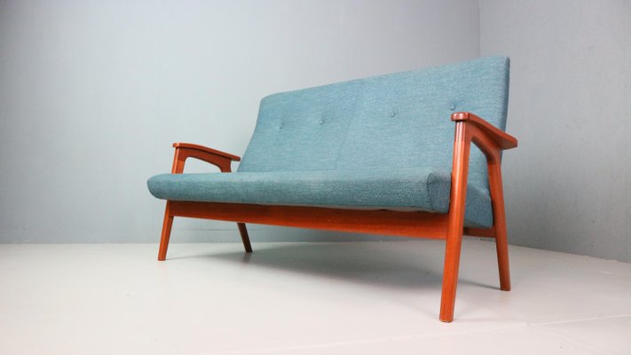 Vintage Danish Highback Sofa in Teak and Wool, 1960s-DT-2026243