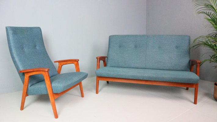 Vintage Danish Highback Sofa in Teak and Wool, 1960s-DT-2026243