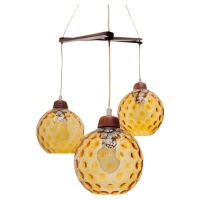 Vintage Danish Lamp in Teak with Amber Glass Bowls, 1950s-KL-1816990