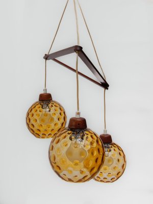 Vintage Danish Lamp in Teak with Amber Glass Bowls, 1950s-KL-1816990