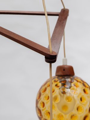 Vintage Danish Lamp in Teak with Amber Glass Bowls, 1950s-KL-1816990