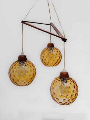 Vintage Danish Lamp in Teak with Amber Glass Bowls, 1950s-KL-1816990