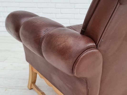 Vintage Danish Leather and Oak Armchair, 1970s-TMW-1421313