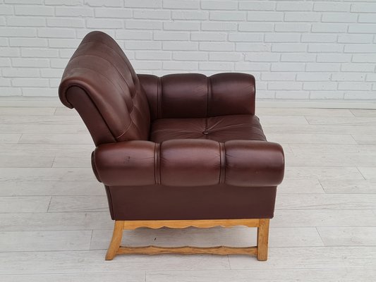 Vintage Danish Leather and Oak Armchair, 1970s-TMW-1421313