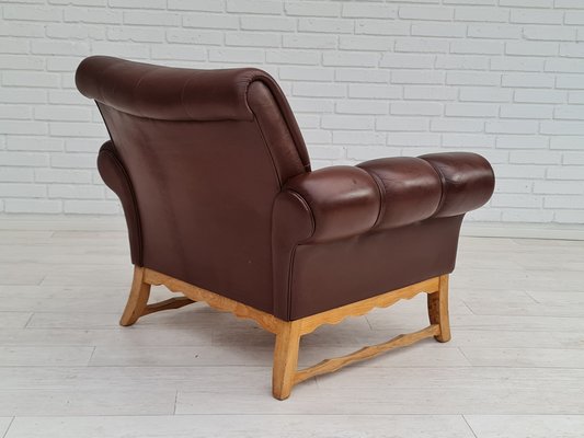 Vintage Danish Leather and Oak Armchair, 1970s-TMW-1421313