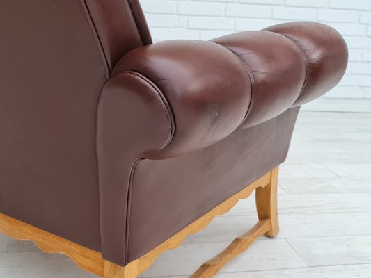 Vintage Danish Leather and Oak Armchair, 1970s-TMW-1421313