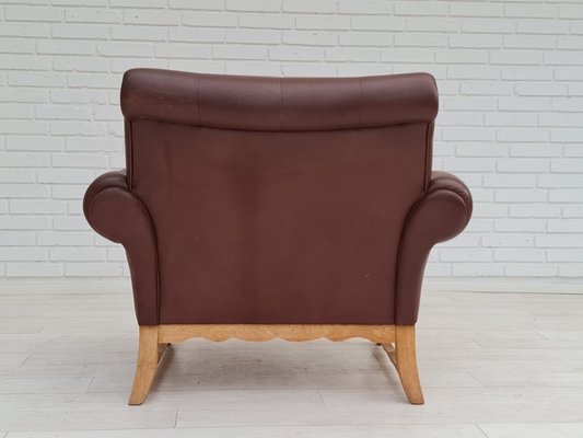 Vintage Danish Leather and Oak Armchair, 1970s-TMW-1421313