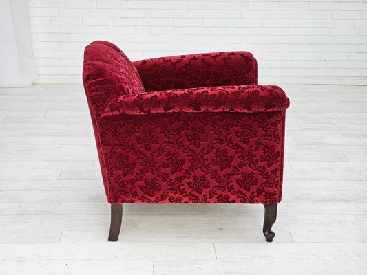 Vintage Danish Lounge Chair in Red Cotton and Wool Fabric, 1950s-TMW-1792979