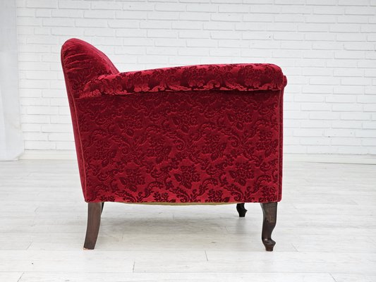 Vintage Danish Lounge Chair in Red Cotton and Wool Fabric, 1950s-TMW-1792979