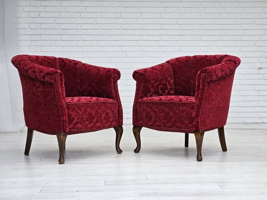 Vintage Danish Lounge Chairs in Red Cotton and Wool Fabric, 1950s, Set of 2-TMW-1792981