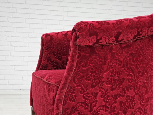 Vintage Danish Lounge Chairs in Red Cotton and Wool Fabric, 1950s, Set of 2-TMW-1792981