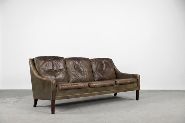 Vintage Danish Modern Brown Leather 3-Seater Sofa, 1950s-ZAA-1095812