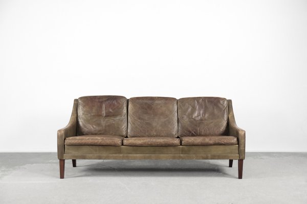 Vintage Danish Modern Brown Leather 3-Seater Sofa, 1950s-ZAA-1095812