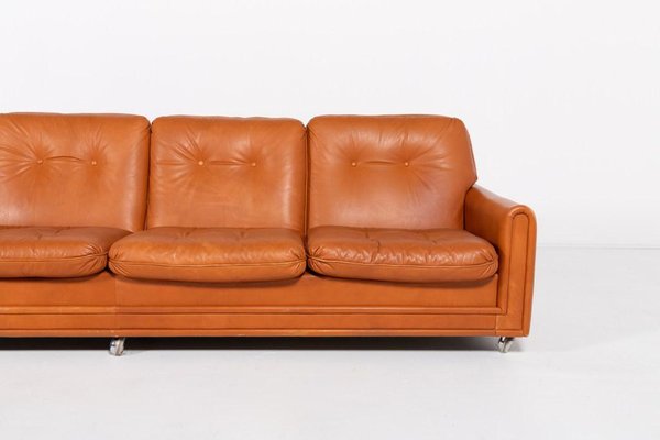 Vintage Danish Modern Cognac Leather Sofa, 1960s-KMC-1812143