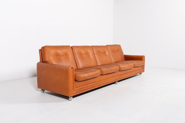 Vintage Danish Modern Cognac Leather Sofa, 1960s-KMC-1812143