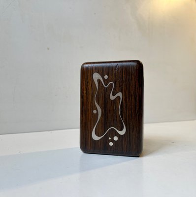 Vintage Danish Rosewood Matchbox Holder with Abstract Silver Inlays by Axel Salomonsen, 1960s-LCR-1397326