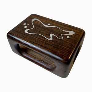 Vintage Danish Rosewood Matchbox Holder with Abstract Silver Inlays by Axel Salomonsen, 1960s-LCR-1397326