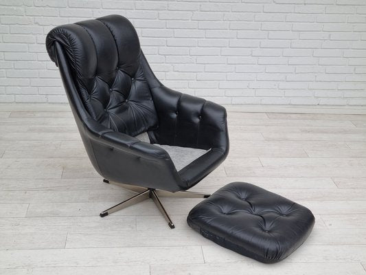 Vintage Danish Swivel Leather Armchair, 1970s-TMW-1404768