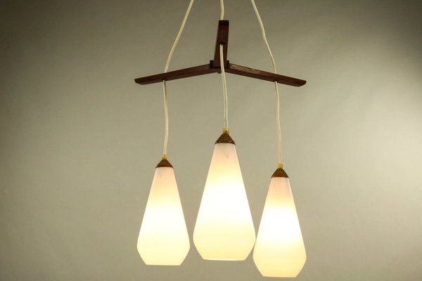 Vintage Danish Teak Glass Cascade Pendant Lamp, 1960s-FUP-716332