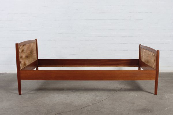 Vintage Danish Teak Rattan Bed, 1960s-VME-1752349