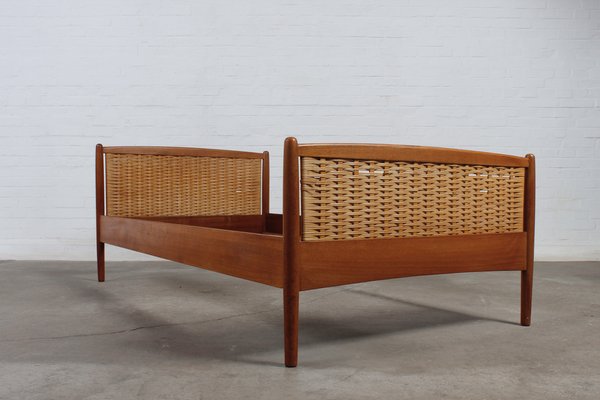 Vintage Danish Teak Rattan Bed, 1960s-VME-1752349