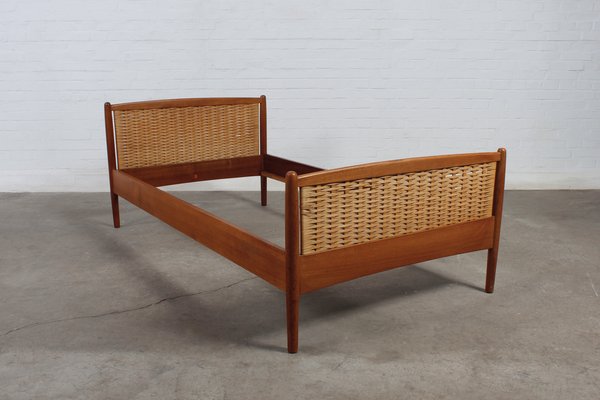 Vintage Danish Teak Rattan Bed, 1960s-VME-1752349