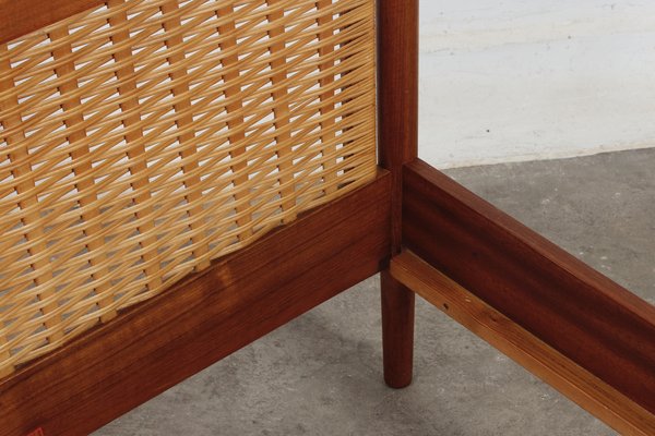 Vintage Danish Teak Rattan Bed, 1960s-VME-1752349