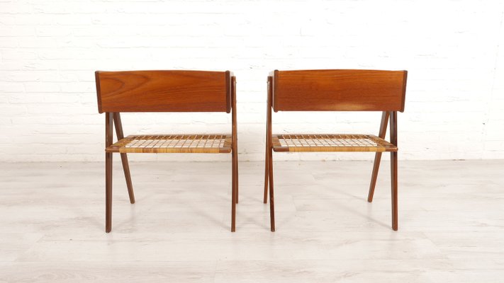 Vintage Danish Teak & Rattan Bedside Tables, Set of 2-HPM-2031520