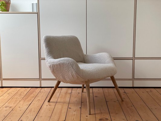 Vintage Danish White Bouclé Lounge Chair, 1950s-WSA-1342938