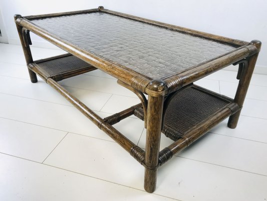 Vintage Dark Bamboo and Rattan Coffee Table-WQJ-811760