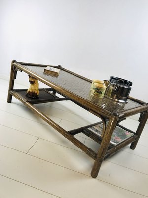 Vintage Dark Bamboo and Rattan Coffee Table-WQJ-811760