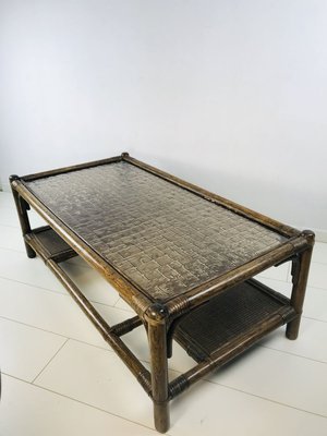 Vintage Dark Bamboo and Rattan Coffee Table-WQJ-811760