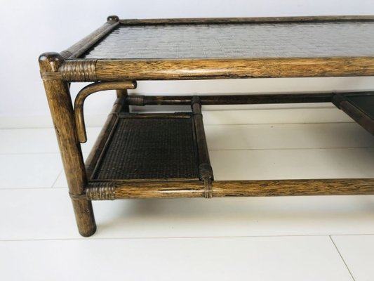 Vintage Dark Bamboo and Rattan Coffee Table-WQJ-811760