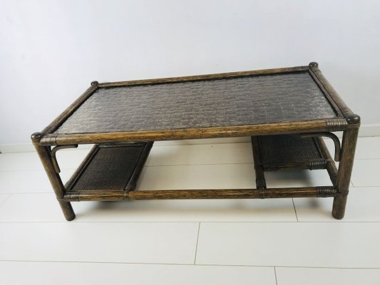 Vintage Dark Bamboo and Rattan Coffee Table-WQJ-811760